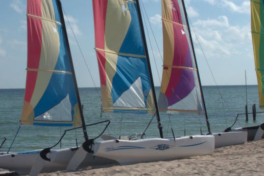 Merida, Yucatan beach with recreational sailboats on sand